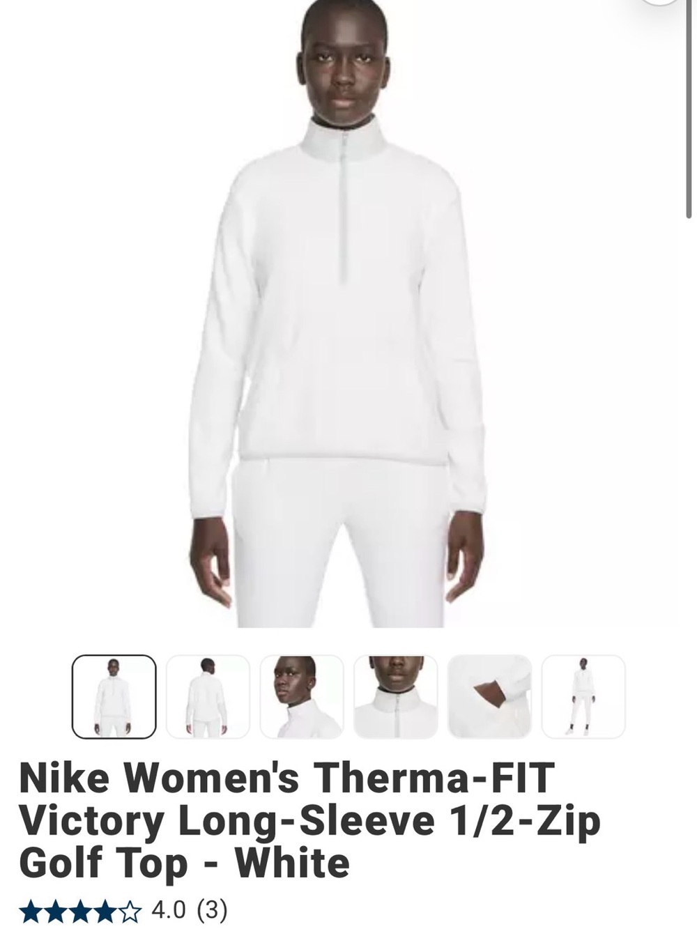 white nike therma fit quarter zip